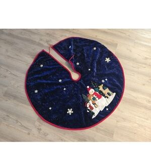 Vintage Prima Creations Christmas Tree Skirt Velvet Appliqué Snowman Star Blue